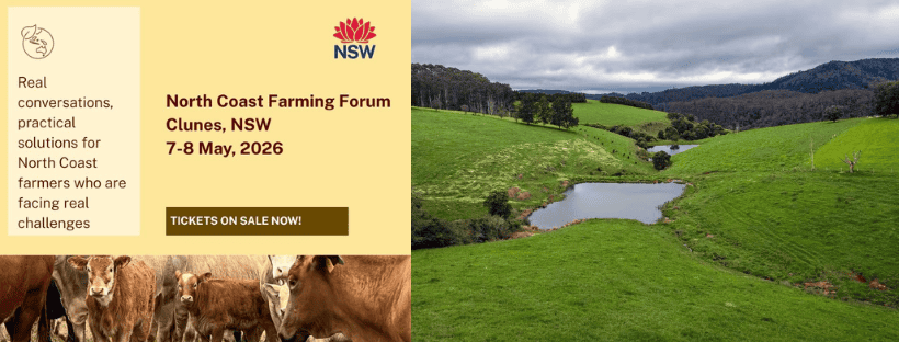 Rolling green hills and farm dam plus cattle